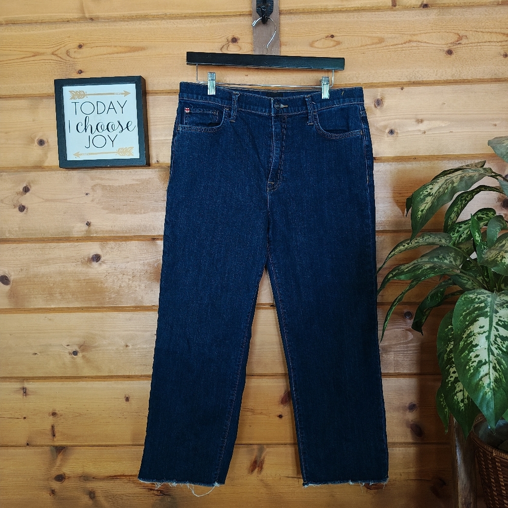 Hudson Noa Mid Rise Straight Raw Hem Crop In Giana Dark Jean Boho Sz 30(32) X25" - Picture 3 of 13